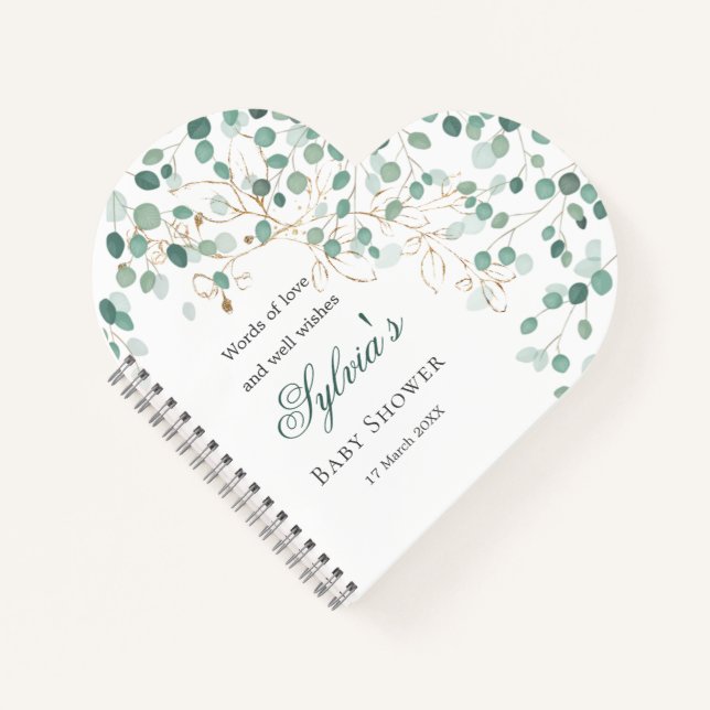 Eucalyptus Foliage Gold Blätter Baby Shower Notebo Notizbuch (Vorderseite)