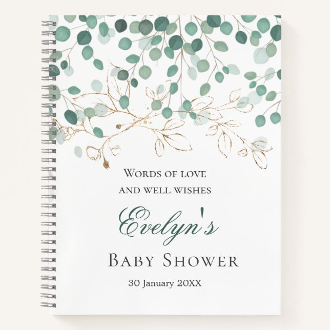 Eucalyptus Foliage Gold Blätter Baby Shower Notebo Notizbuch (Vorderseite)