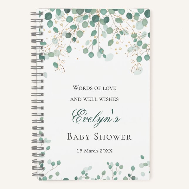 Eucalyptus Foliage Gold Blätter Baby Shower Notebo Notizbuch (Vorderseite)