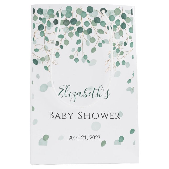 Eucalyptus Foliage Gold Blätter Baby Showmedium Mittlere Geschenktüte (Vorderseite)