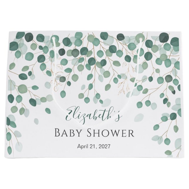 Eucalyptus Foliage Gold Blätter Babydusche Große Geschenktüte (Vorderseite)