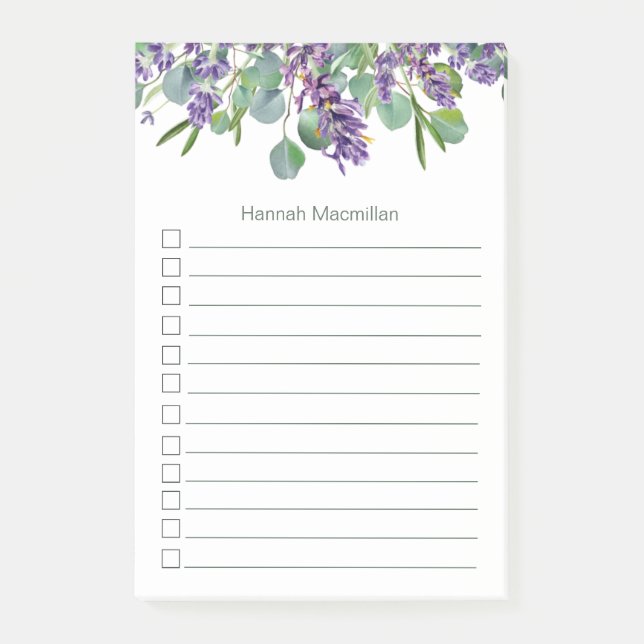 Eucalyptus Foliage Lavender Blume | To Do List  Post-it Klebezettel (Vorderseite)