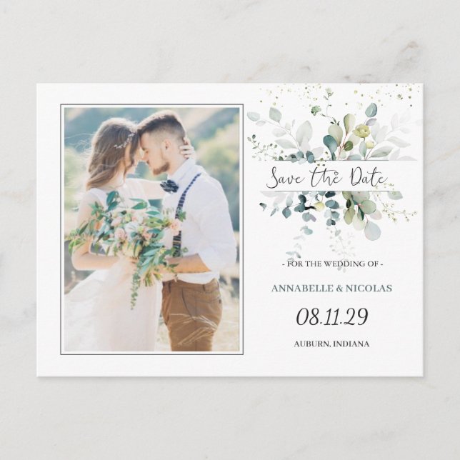 Eucalyptus Foliage Save the Date Foto Postkarte (Vorderseite)