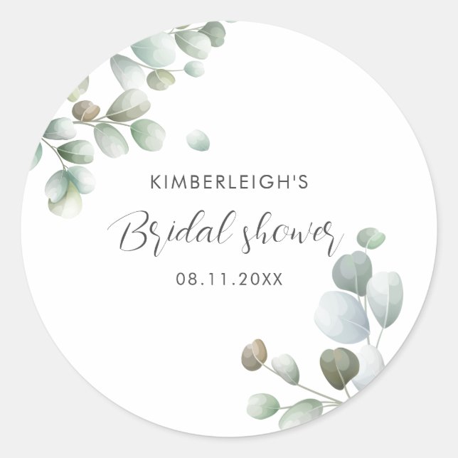 Eucalyptus Foliage Script Brautparty Vielen Dank Runder Aufkleber (Vorderseite)