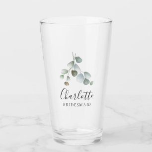 Eucalyptus Foliage Script Wedding Bridesmaid Glas