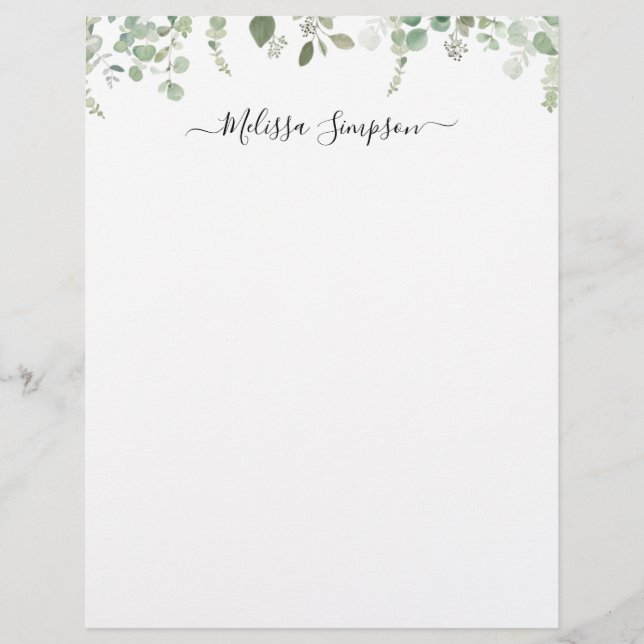 Eucalyptus foliing personalisierter Name Briefbogen (Vorderseite)