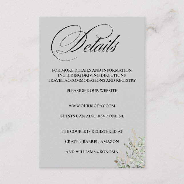 Eucalyptus Formal Elegant Enclosure Card Details Begleitkarte (Vorderseite)