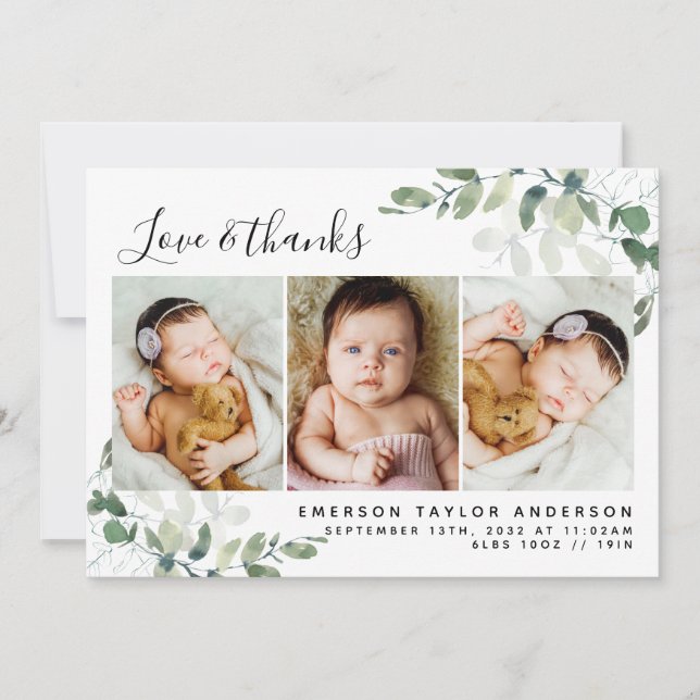 Eucalyptus Foto Baby Dankeskarte (Vorderseite)