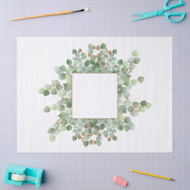 Eucalyptus Frame Gold Glitter Leafy Branch Seidenpapier (Basteln)