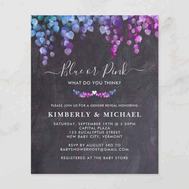 Eucalyptus Gender Reveal Blue Pink Baby (Vorderseite)