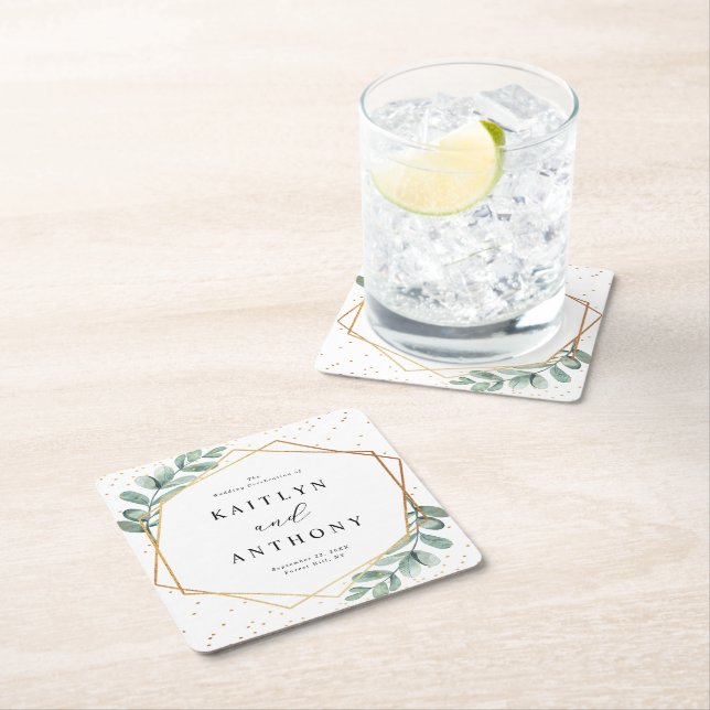 Eucalyptus Geometric Gold Foil Wedding Rechteckiger Pappuntersetzer (Vor Ort)