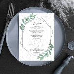 Eucalyptus Geometric Silver Foil Wedding Menükarte<br><div class="desc">Celebrate in style with these elegant and very trendy wedding menu cards. The wording is easy to personalize with your own special food options and your dinner guests will be thrilled when they receive these super stylish menus. Matching items can be found in the collection.</div>