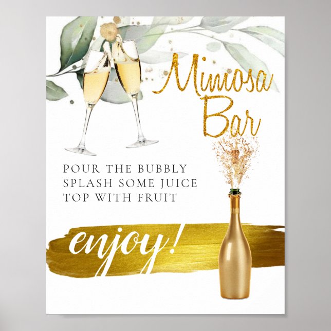 Eucalyptus Gold Bridal Brunch Mimosa Bar Sign Poster (Vorne)