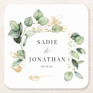 Eucalyptus Gold Elegante Wreath Wedding Rechteckiger Pappuntersetzer