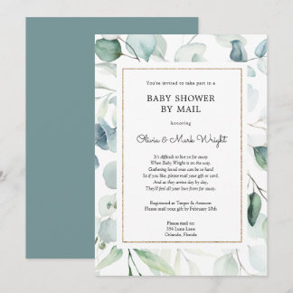 Eucalyptus Gold FrameBaby Dusche per Mail Einladung