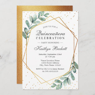 Eucalyptus Gold Geometric Quinceñera Birthday Einladung