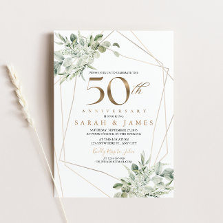 Eucalyptus Gold Geometrisch 50. Hochzeitstag Einladung