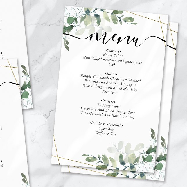 Eucalyptus Gold Glitzer Menu Card (Von Creator hochgeladen)