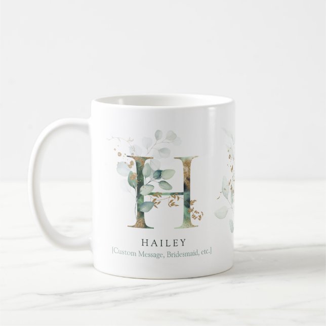Eucalyptus Gold Monogram Initial H Greenery Chic Kaffeetasse (Links)
