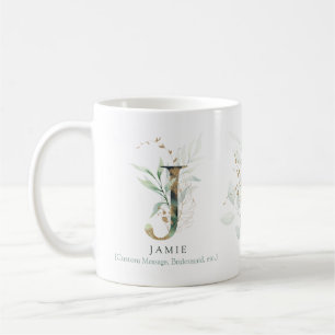 Eucalyptus Gold Monogram Initial J Greenery Chic Kaffeetasse