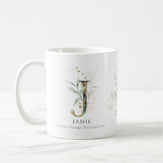 Eucalyptus Gold Monogram Initial J Greenery Chic Kaffeetasse