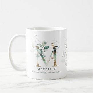 Eucalyptus Gold Monogram Initial M Greenery Chic Kaffeetasse