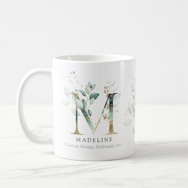 Eucalyptus Gold Monogram Initial M Greenery Chic Kaffeetasse (Links)