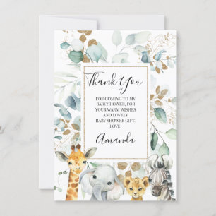 Eucalyptus Gold Safari Animals Baby Showcard Einladung