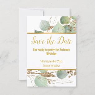 EUCALYPTUS GOLD WHITE RESPONSE RSVP CARD KARTE