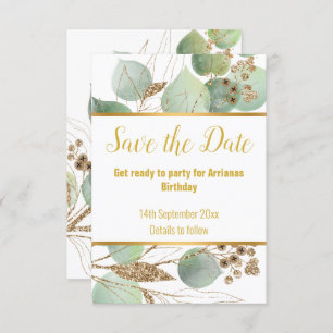 EUCALYPTUS GOLD WHITE RESPONSE UAWG 2 CARD RSVP KARTE