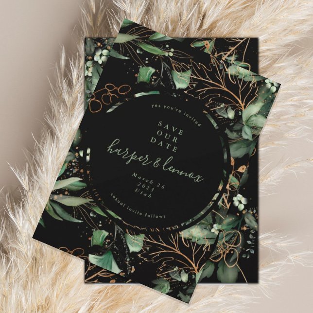 Eucalyptus Golden Boho Elegant Onyx Pampas Black Save The Date (Von Creator hochgeladen)