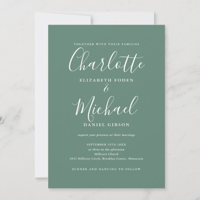 Eucalyptus Green Elegant Moderner QR Code Hochzeit Einladung (Vorderseite)