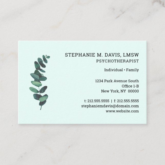 Eucalyptus Green Euro Business Card Visitenkarte (Vorderseite)