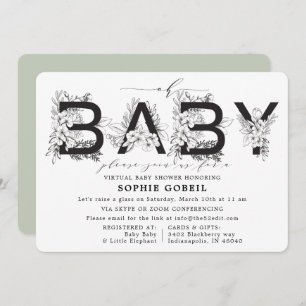 Eucalyptus Green Floral VIRTUTAL Babydusche Einladung