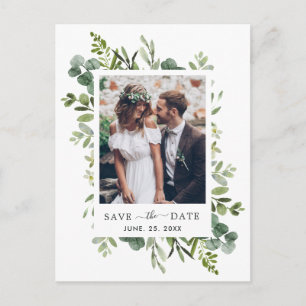 Eucalyptus Green Foliage Save the Date Foto Ankündigungspostkarte