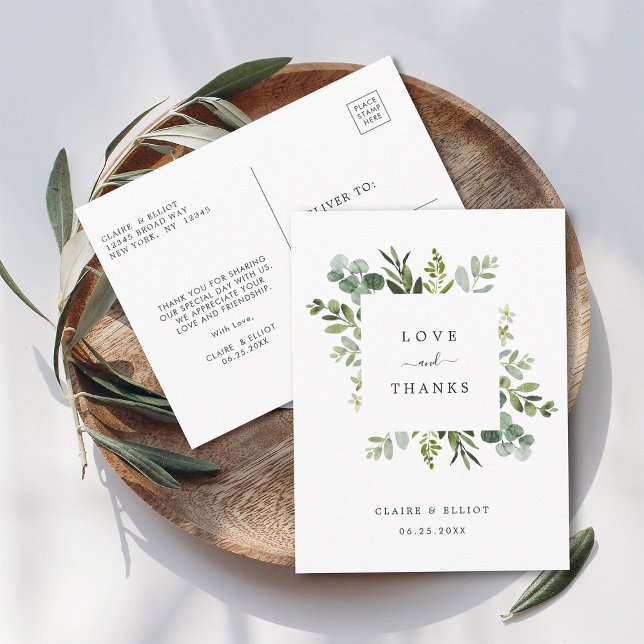 Eucalyptus Green Foliage Vielen Dank Postkarte (Front & Back)