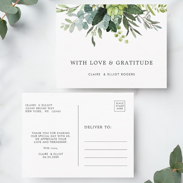 Eucalyptus Green Foliage Vielen Dank Postkarte (Front & Back)