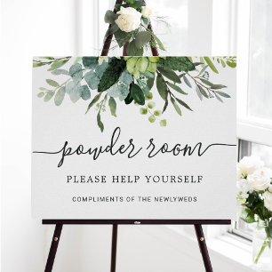 Eucalyptus Green Foliage Wedding Powder Room Sign Poster