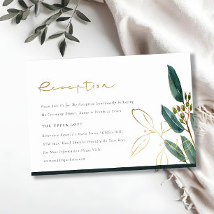 EUCALYPTUS GREEN GOLD FOLIAGE WEDING RECEPTION BEGLEITKARTE
