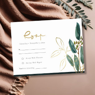 EUCALYPTUS GREEN GOLD FOLIAGE WEDING RSVP BEGLEITKARTE