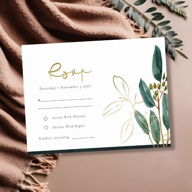 EUCALYPTUS GREEN GOLD FOLIAGE WEDING RSVP BEGLEITKARTE (Von Creator hochgeladen)