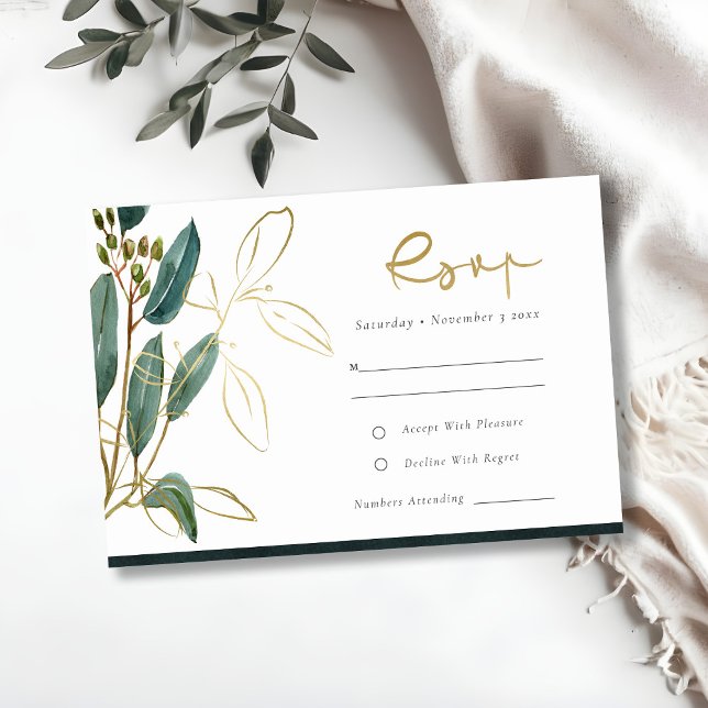 EUCALYPTUS GREEN GOLD FOLIAGE WEDING RSVP E BEGLEITKARTE (Von Creator hochgeladen)
