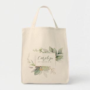 Eucalyptus Green Gold Monogrammed Bridesmaid Tragetasche