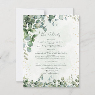 Eucalyptus Green & Gold Wedding Details Card 1001A Einladung