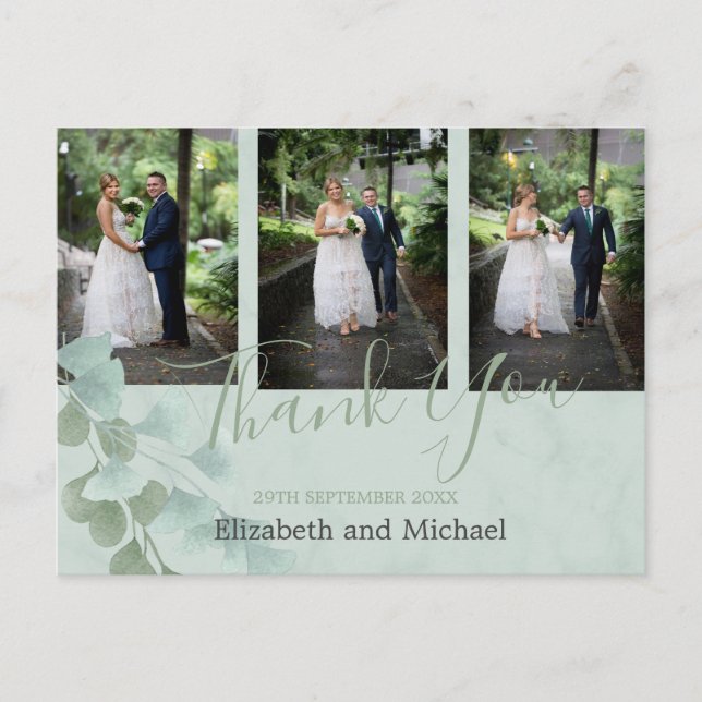 Eucalyptus Green Marble Elegant Wedding Vielen Dan Postkarte (Vorderseite)