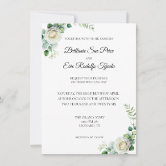 Eucalyptus Green White Flower Invitation Einladung