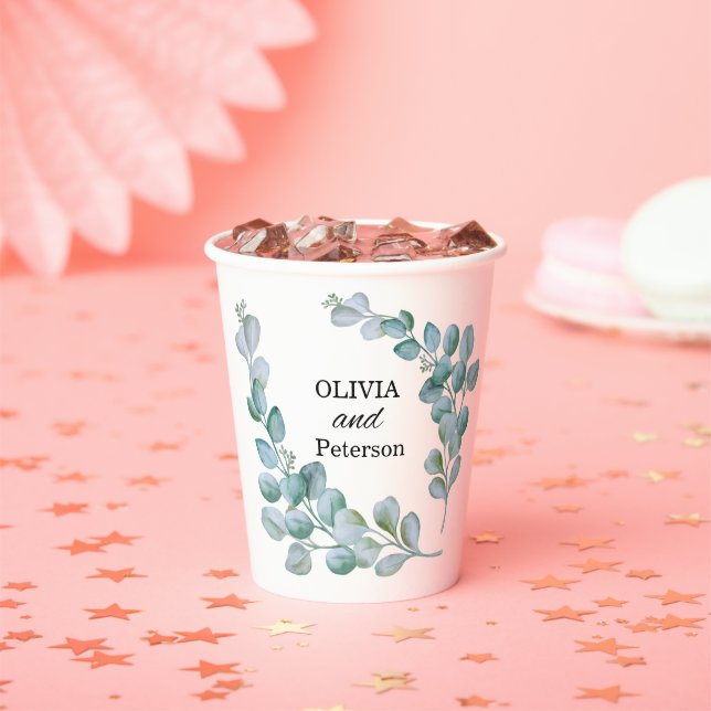 Eucalyptus greenary wedding paper cop pappbecher (Insitu)