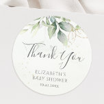 Eucalyptus Greenerage Foliage Baby Dusche Vielen D Runder Aufkleber<br><div class="desc">Schöne Dankeschön an die Aufkleber mit Aquarell Eukalyptus und goldenen Blätter für Babyduschen.</div>