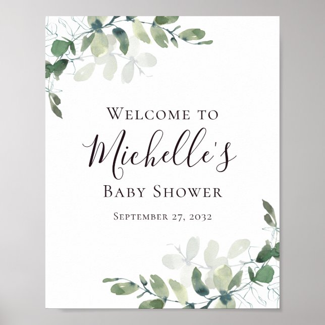 Eucalyptus Greenery Baby Dusche Willkommen Poster (Vorne)