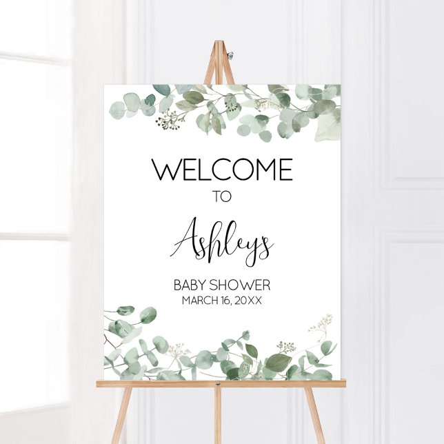 Eucalyptus Greenery Baby Dusche Willkommen Poster (Oh Baby Greenery Baby Shower Welcome Sign)
